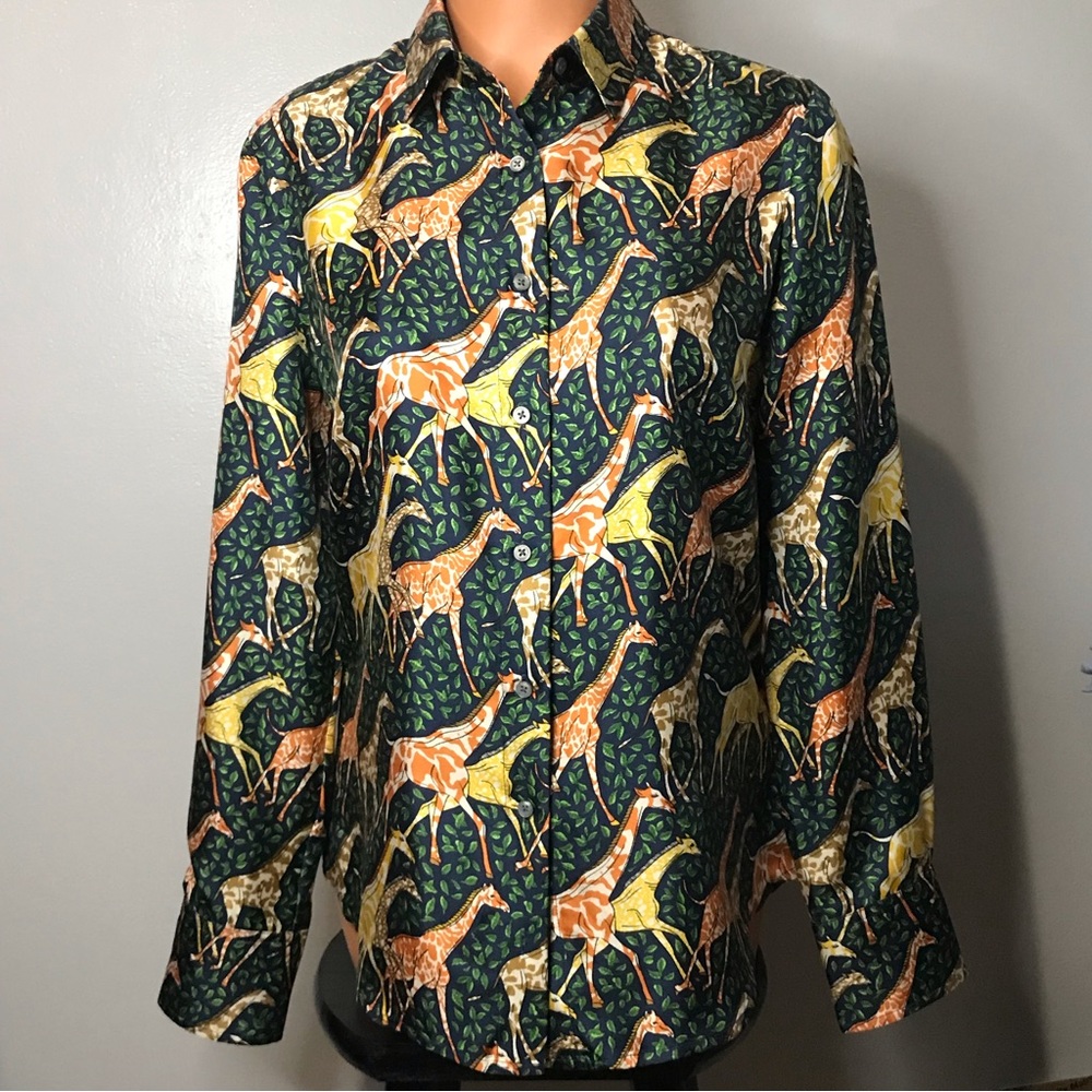 J CREW Collection Womens 4 Re-imagined Giraffe Planet Silk Blouse Shirt Top SOLD